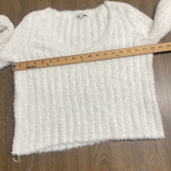 Hooked Up Eyelash Sweater Womens Small White Ribbed Long Sleeve Stretch Soft - Picture 7 of 10